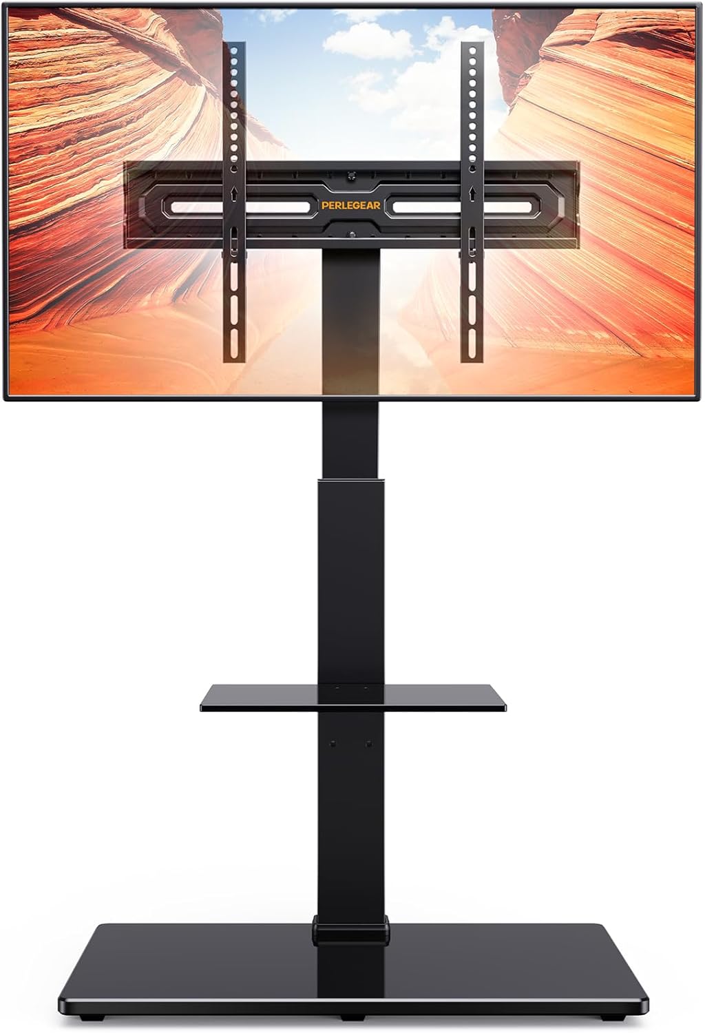 Perlegear floor stand for 30-70 inch TVs with sturdy base and adjustable height for optimal viewing