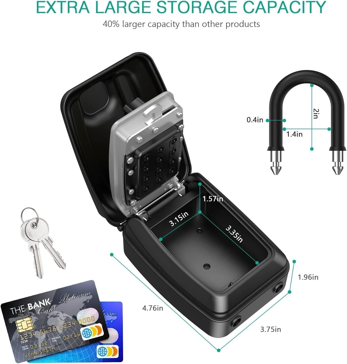 Portable key lock box with extra large storage capacity for secure key storage