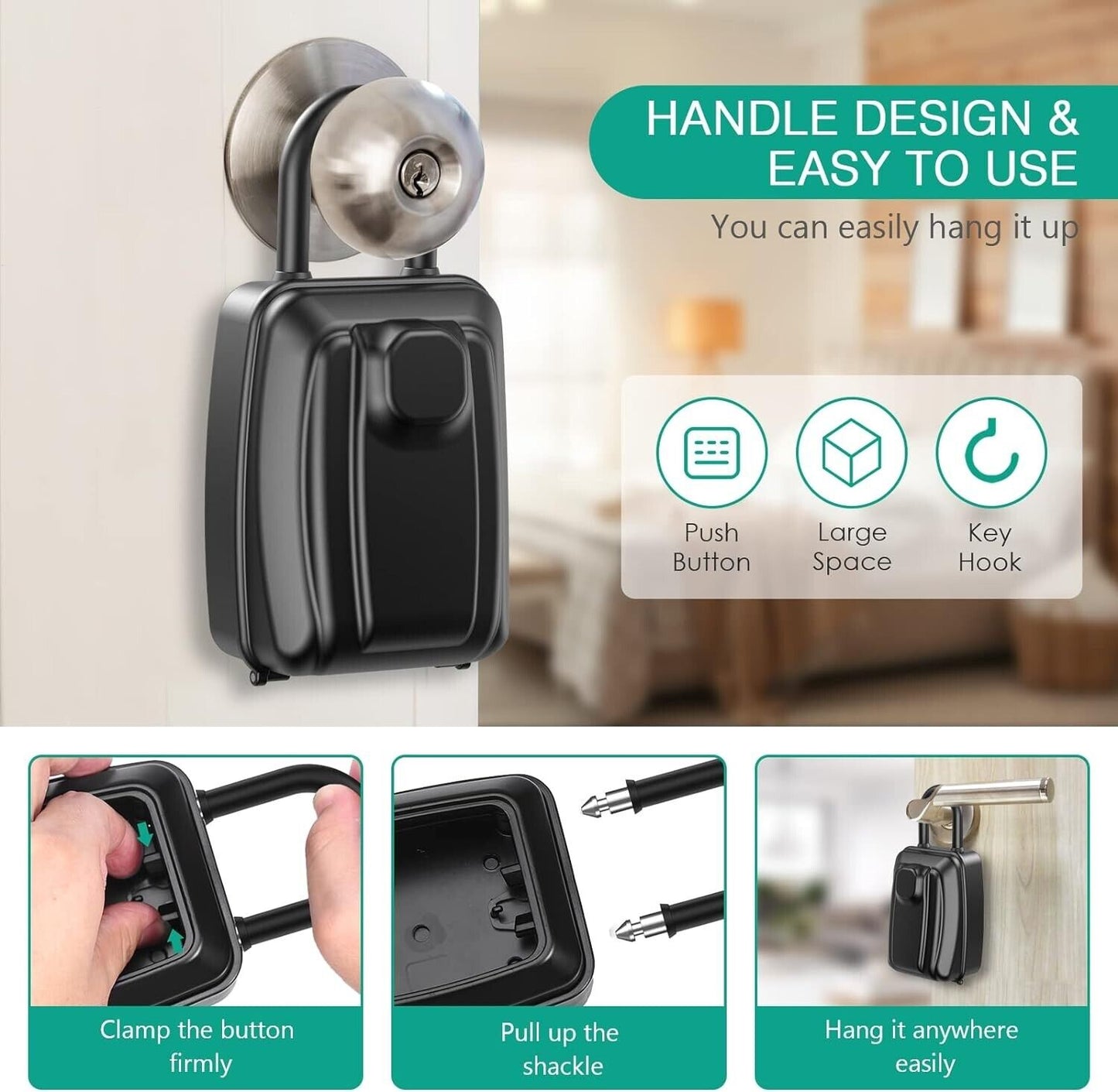 Portable key lock box featuring a handle design for easy use and secure storage of keys