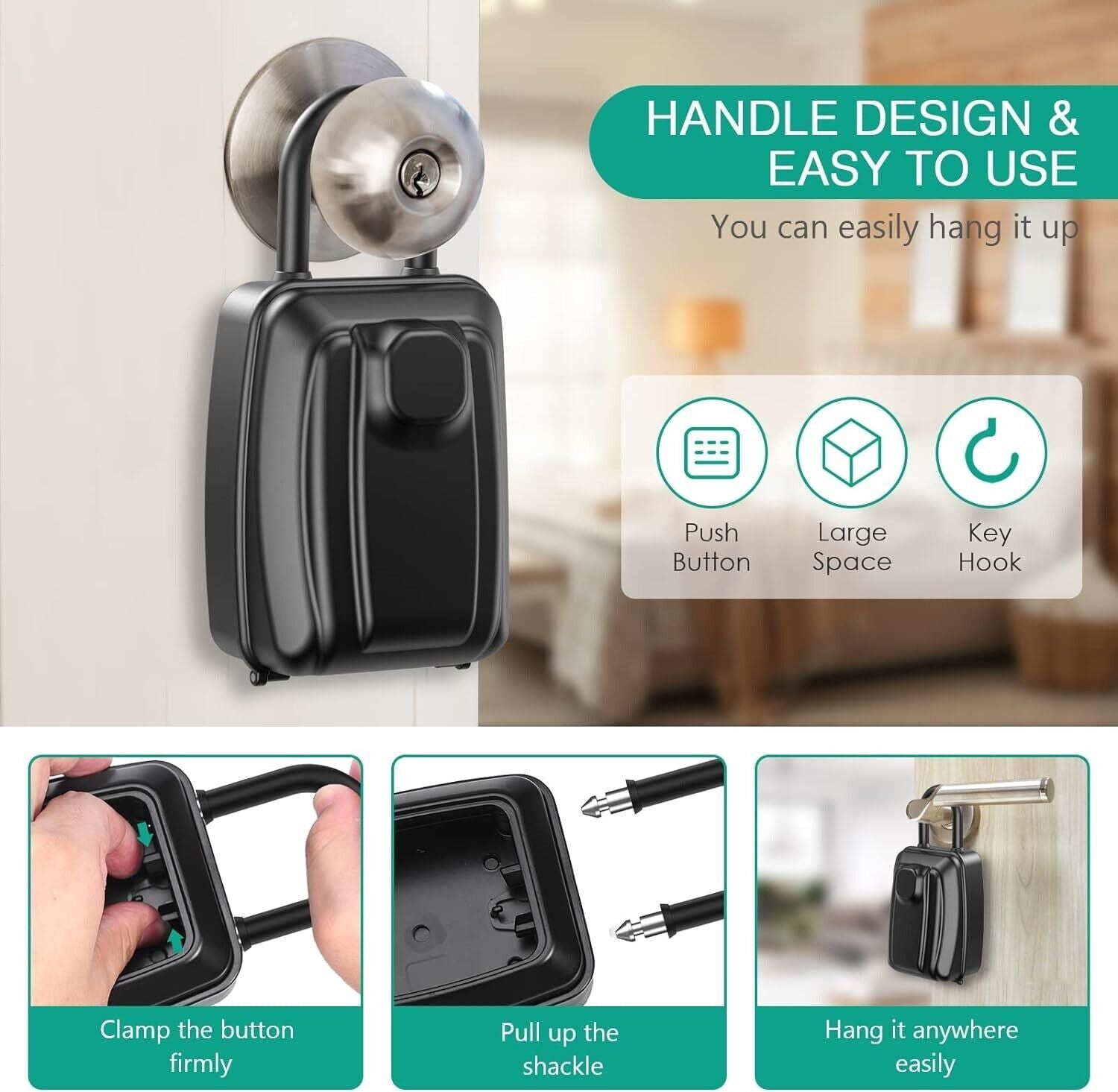 Portable key lock box featuring a handle design for easy use and secure storage of keys
