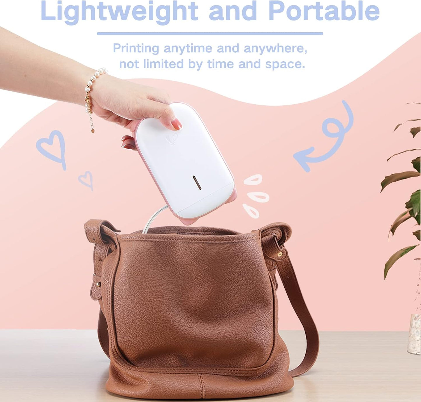 Clabel portable label maker being taken out of a brown bag, showcasing its lightweight design