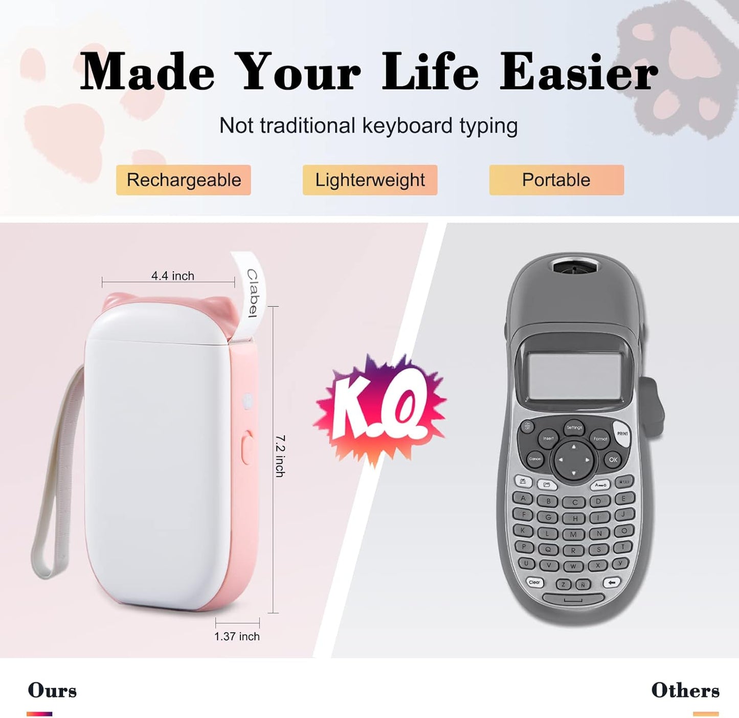 Clabel portable label maker in pink, lightweight and rechargeable for easy labelling