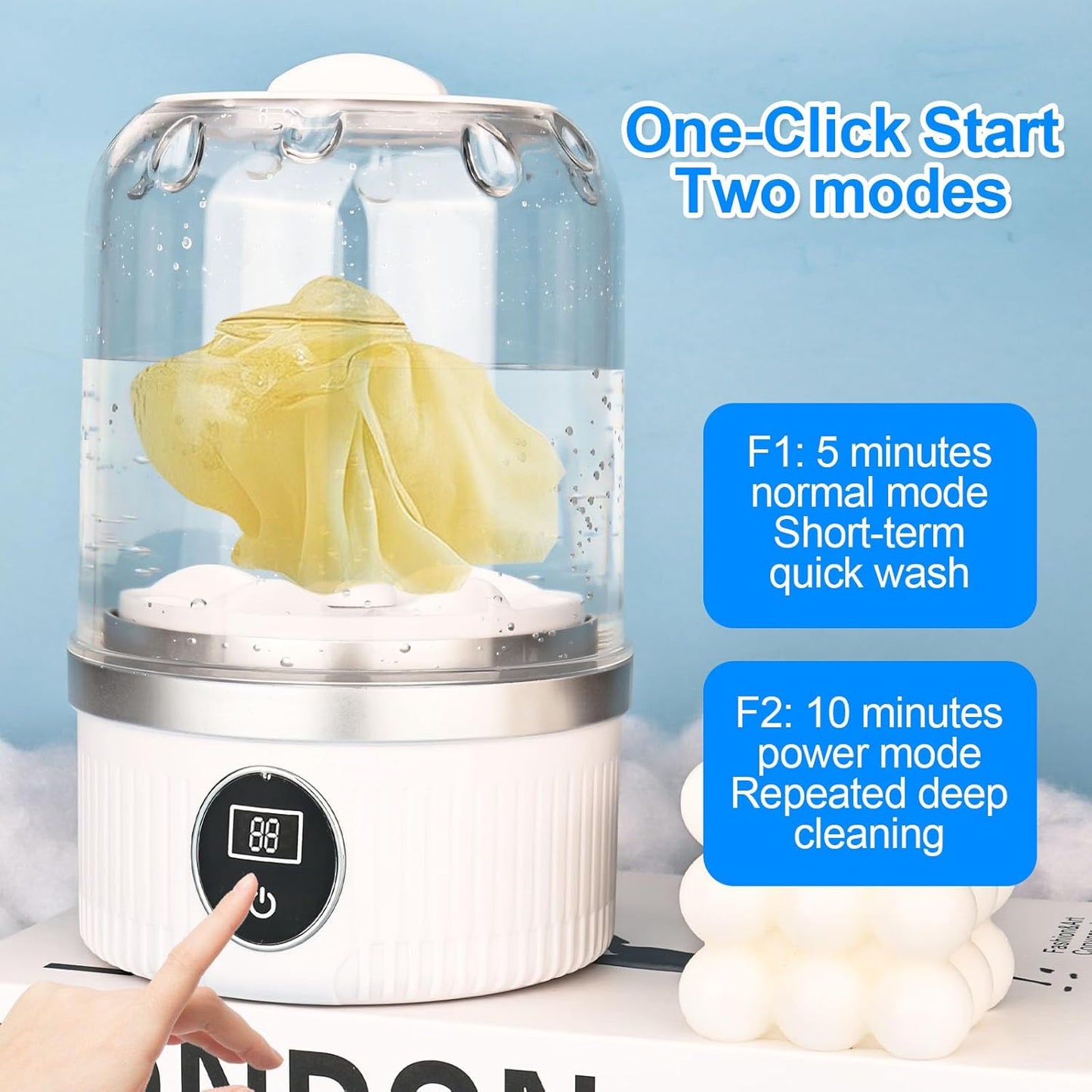 DMJJSD portable washing machine for travel with one-click start and two wash modes