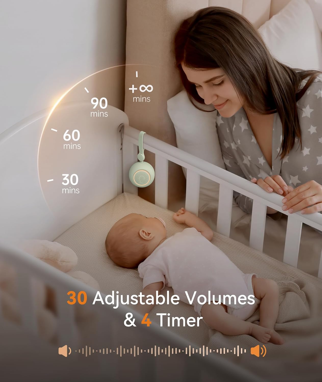 Dreamegg portable white noise machine with adjustable volumes and timers, perfect for soothing babies