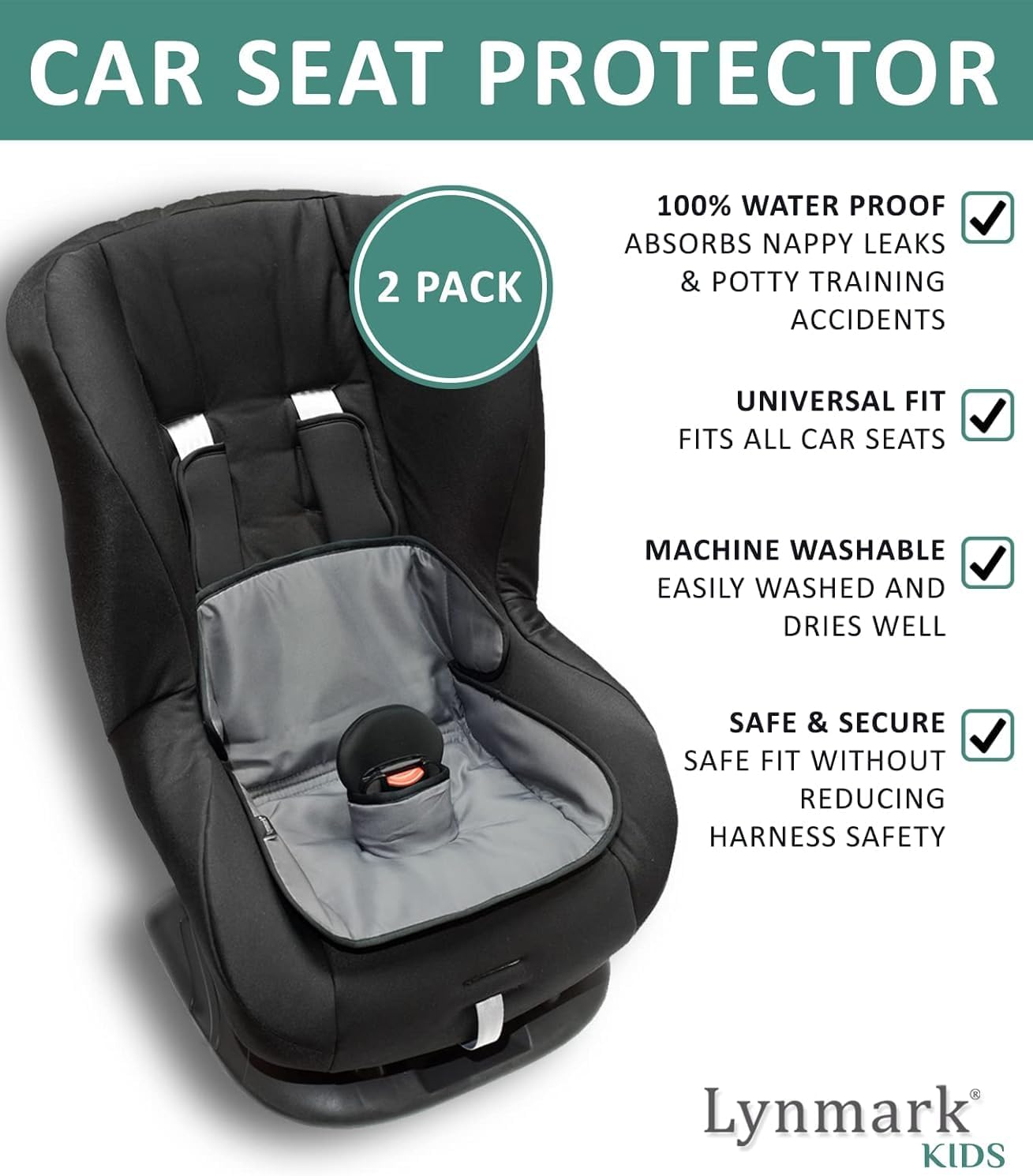 Lynmark potty training car seat protector, waterproof and machine washable, fits all car seats