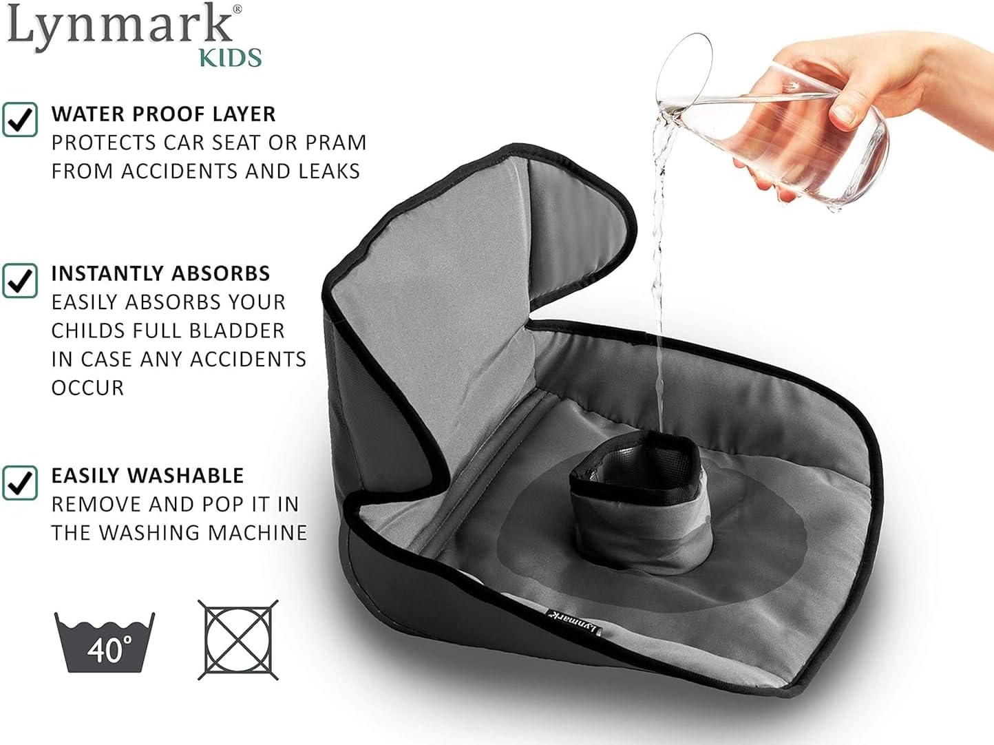 Lynmark potty training car seat protector with waterproof layer and easy wash features for kids' protection