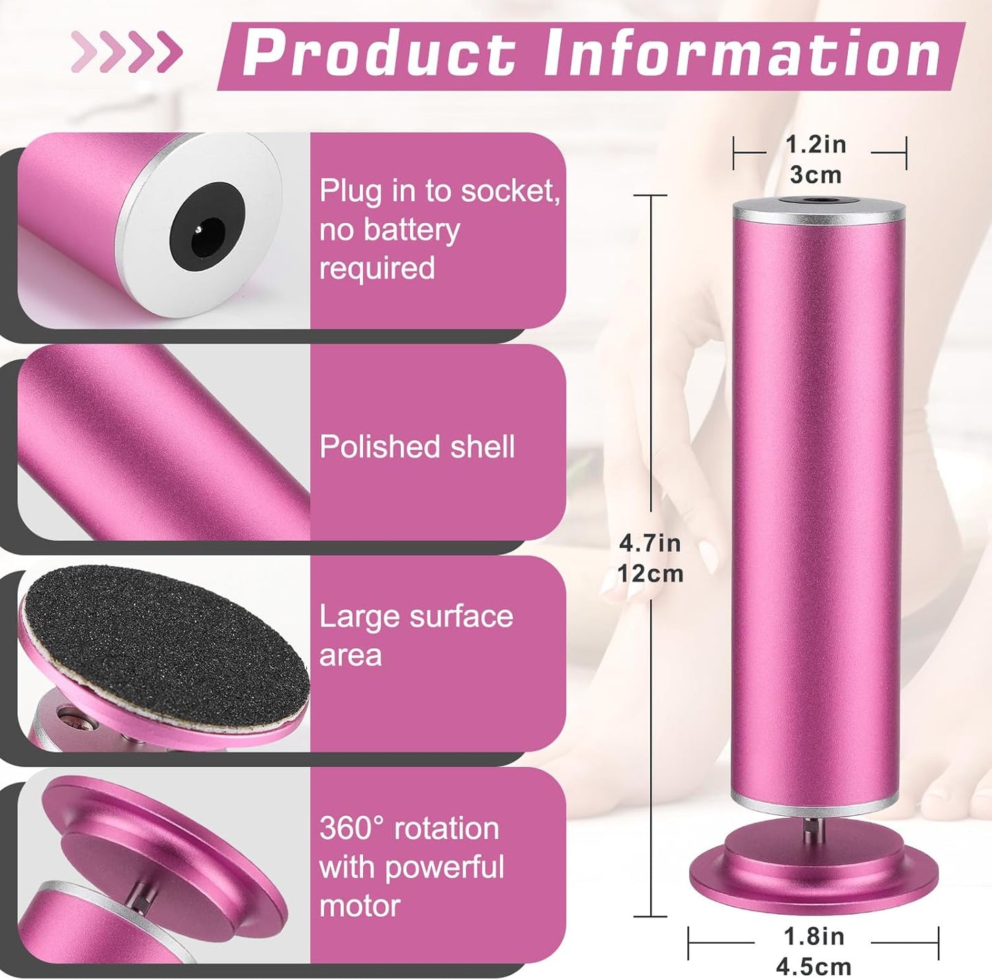 Professional pedicure tool with sandpaper discs in pink, featuring a polished shell and powerful motor