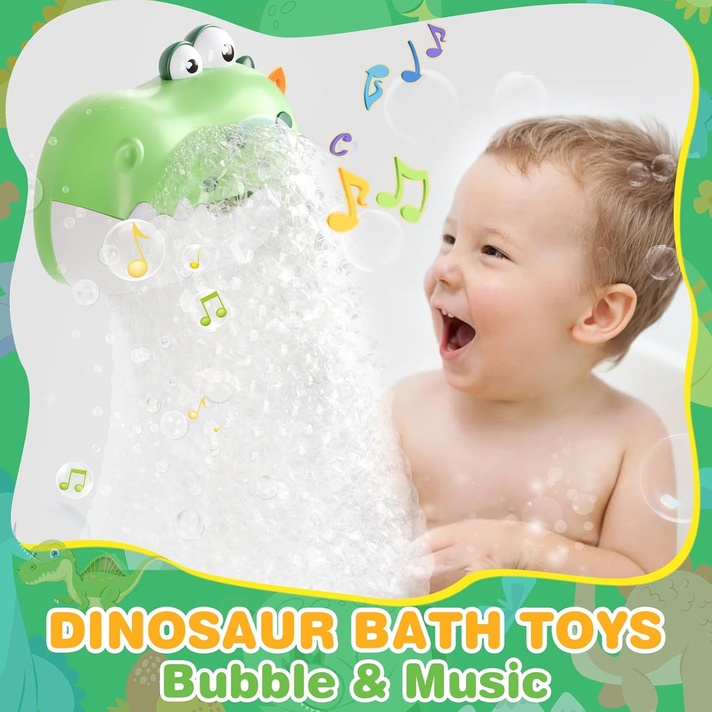 JoiTale rechargeable baby bath bubble machine with cheerful dinosaur design for fun bath time