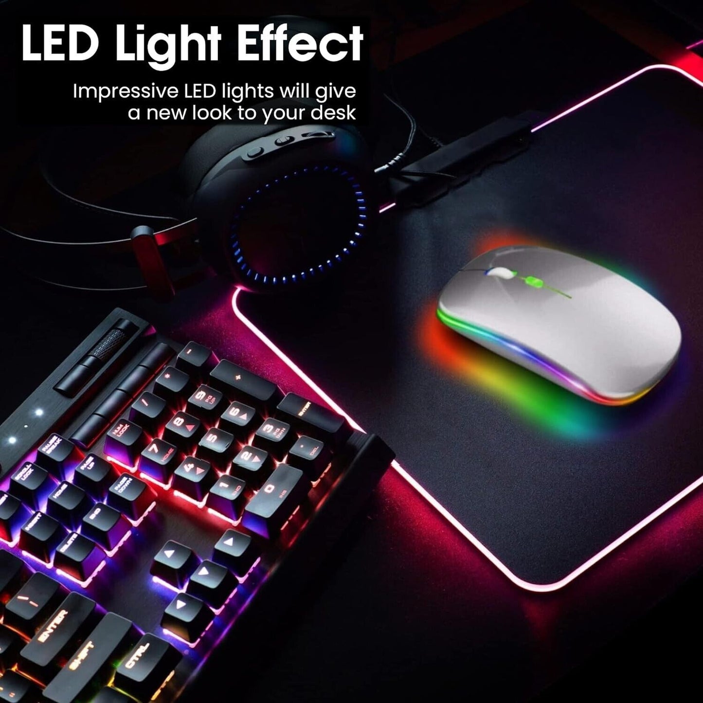 Rechargeable wireless mouse with LED light effect for a stylish desk setup