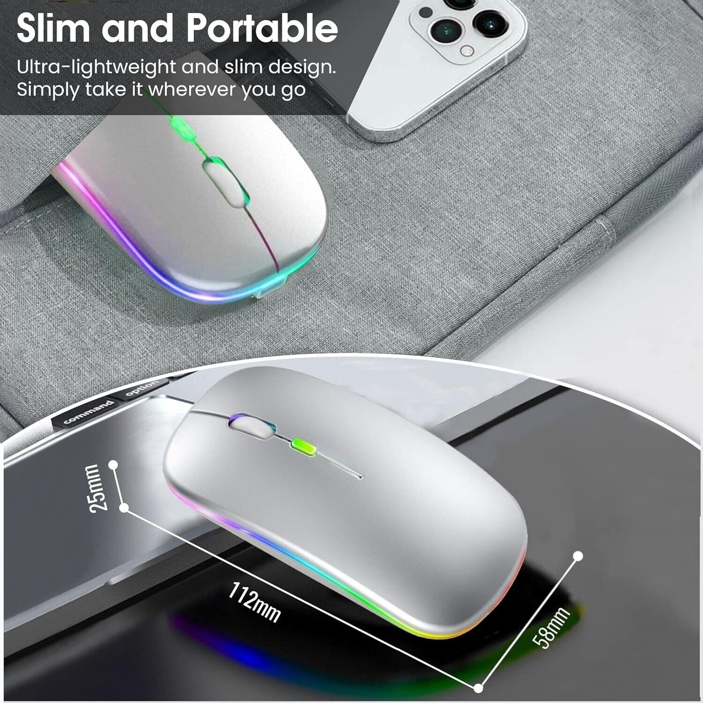 The Trading Warehouse slim and portable rechargeable wireless mouse with LED lights and ergonomic design