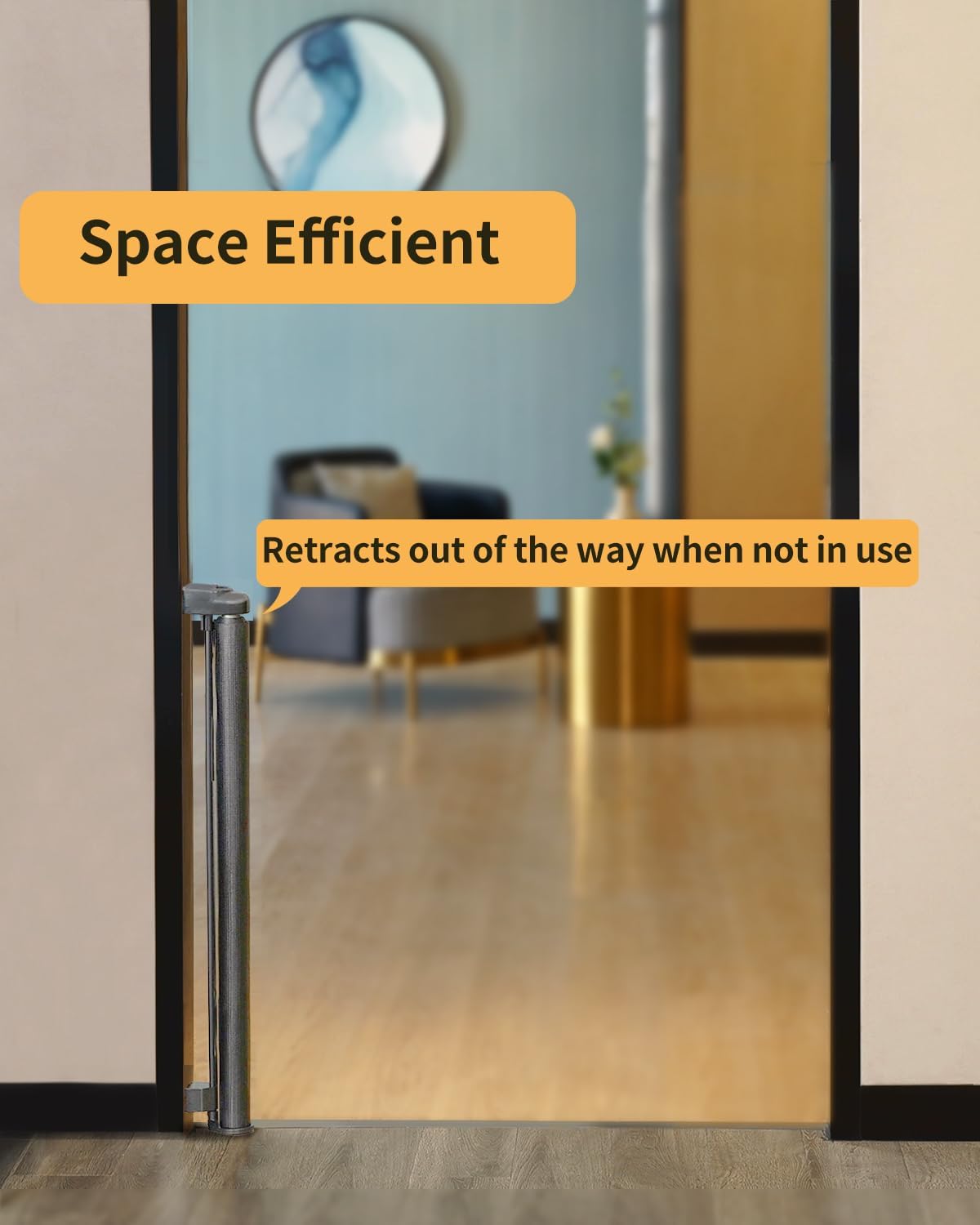Dearlomum retractable mesh safety gate designed to retract out of the way when not in use