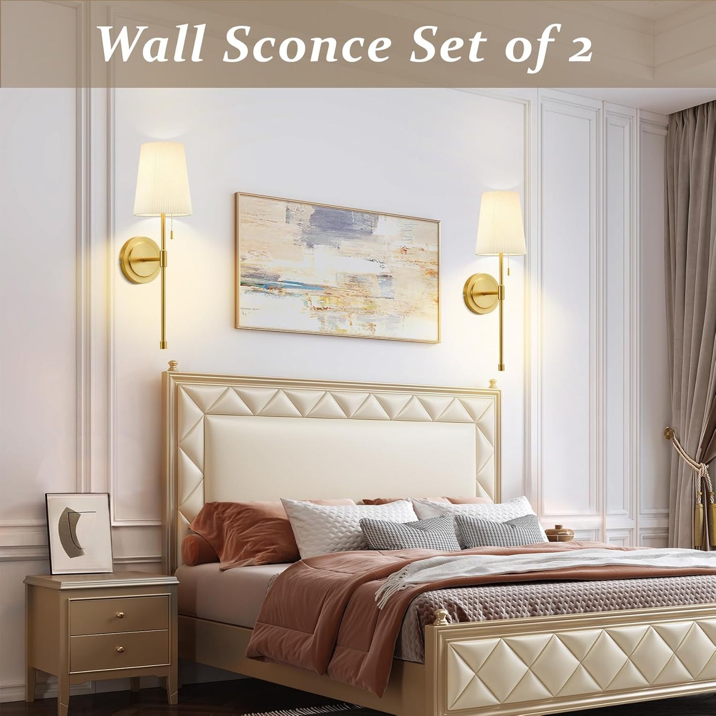 Elegant retro wall sconces set of 2 in a stylish bedroom with soft lighting