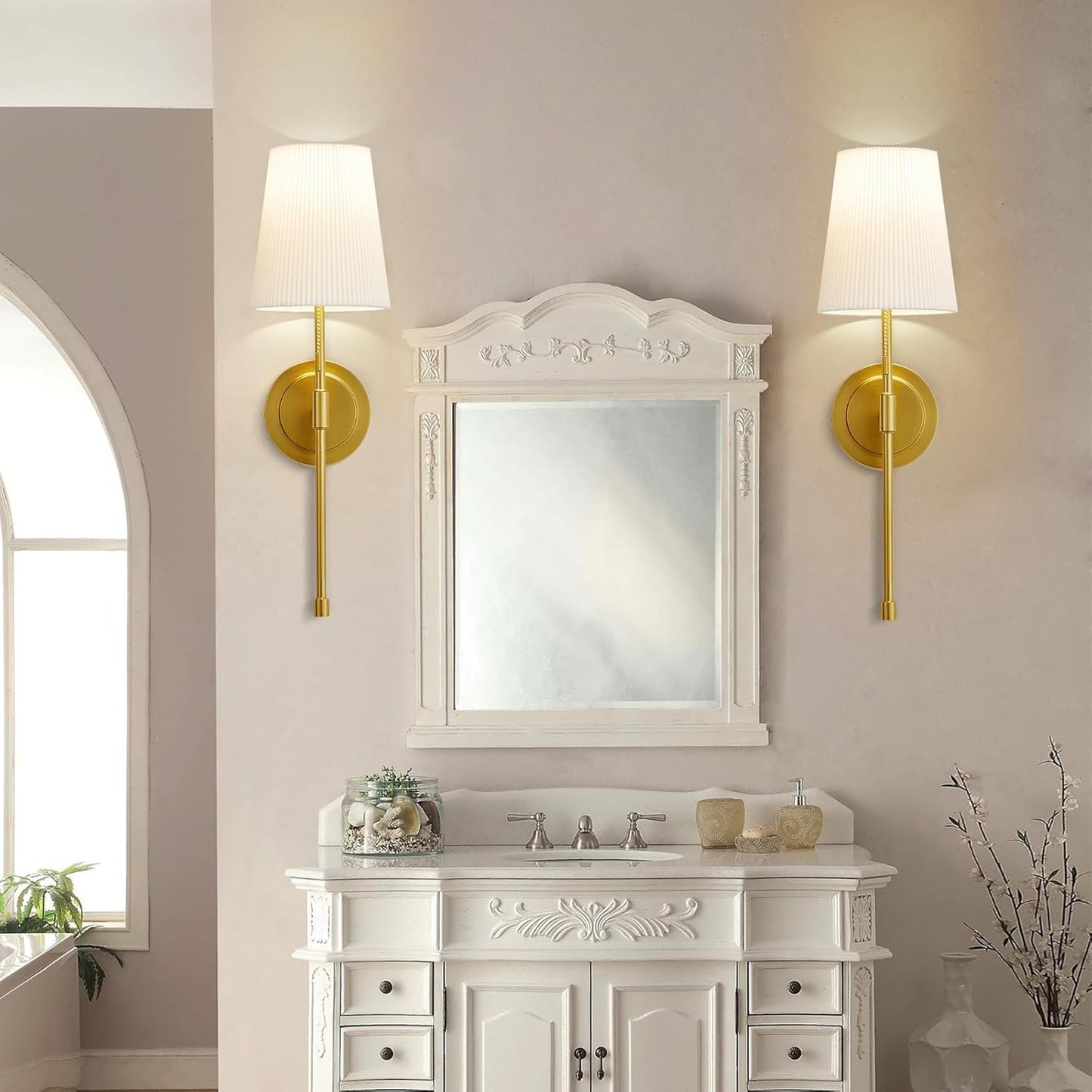 Elegant retro wall sconces set of 2 with white shades, perfect for adding vintage charm to any room