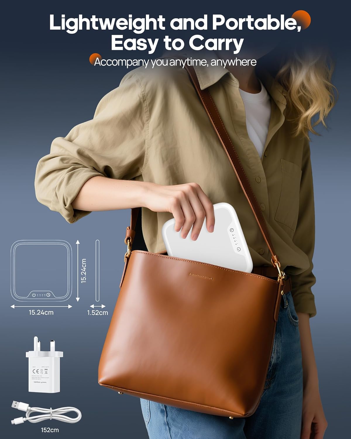 AJVV SAD lamp 10000 Lux, lightweight and portable, fits easily in a handbag for on-the-go use.