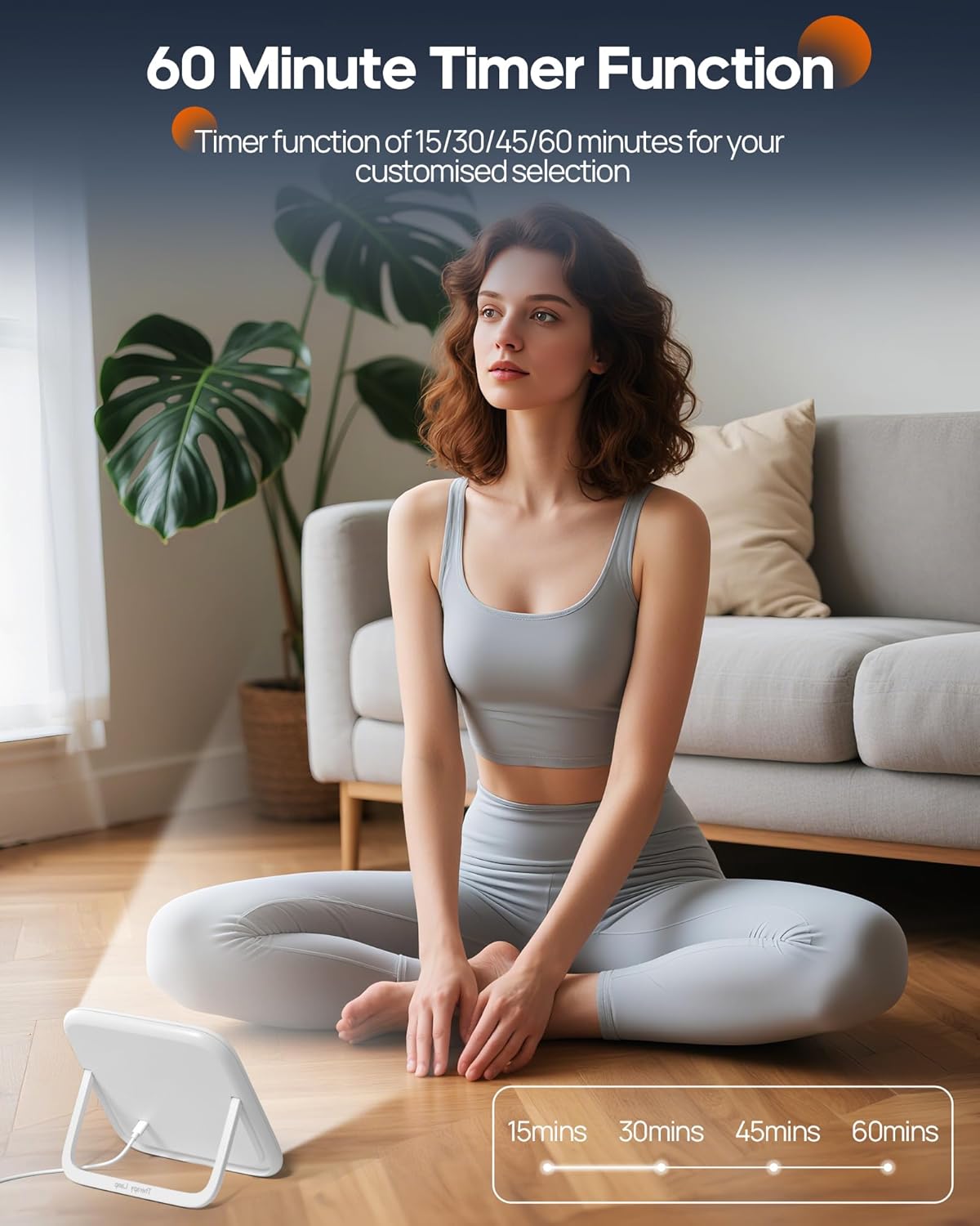 AJVV SAD lamp 10000 Lux with 60 minute timer function for customised light therapy sessions