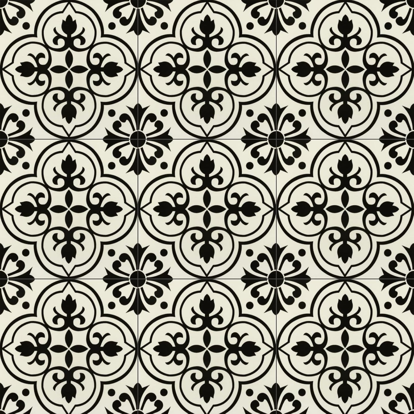 NUFLR self adhesive floor tiles 30cm x 30cm with decorative black and white floral patterns for easy home renovation
