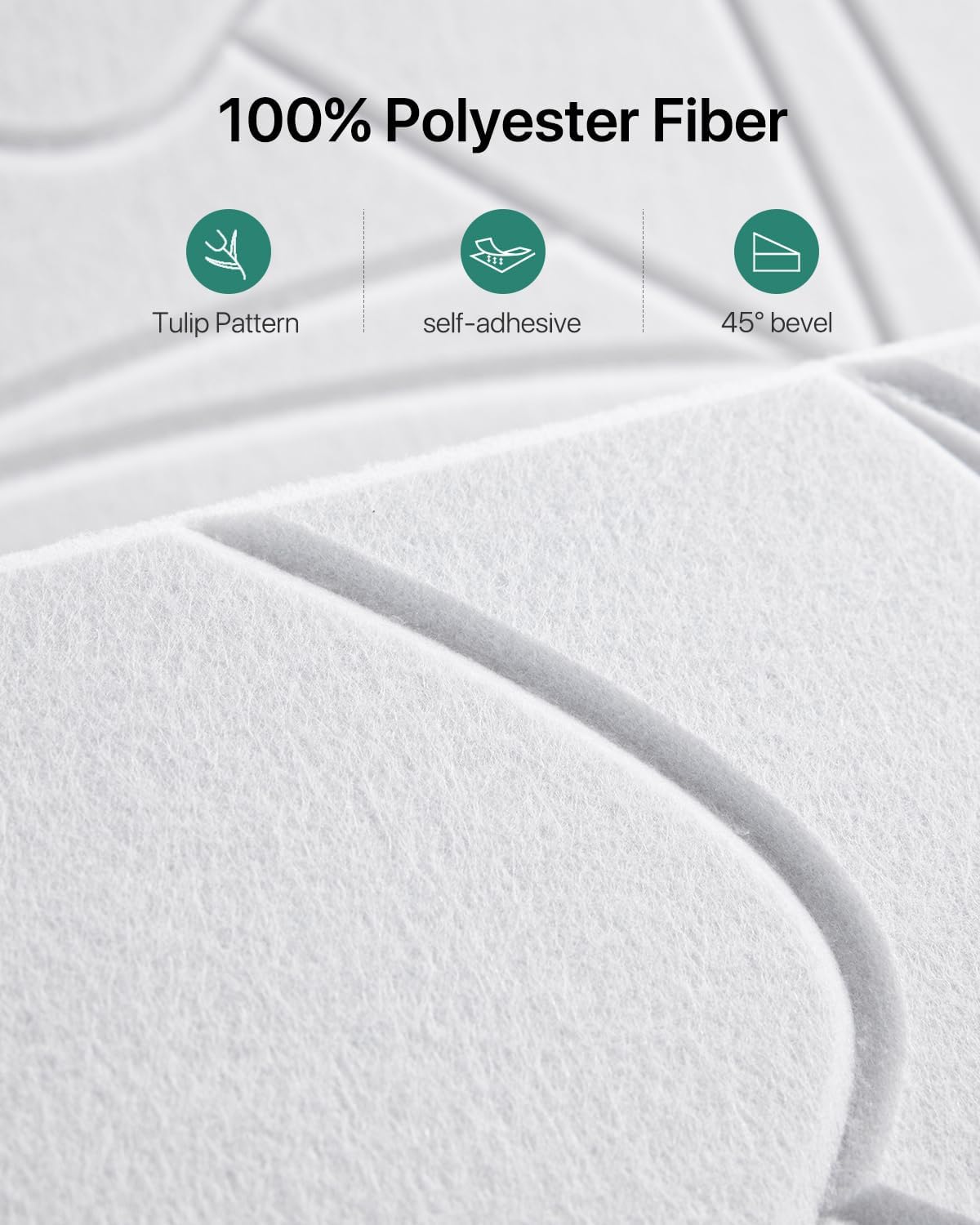 Close-up view of self adhesive sound proofing panels with a tulip pattern and 45 degree bevel edges