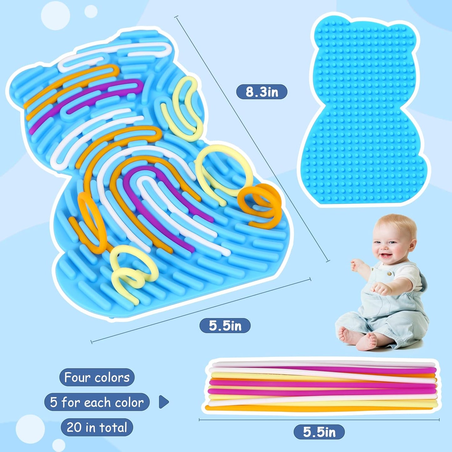 Welmay sensory activity board for kids in bear shape, featuring colourful pipes for tactile play