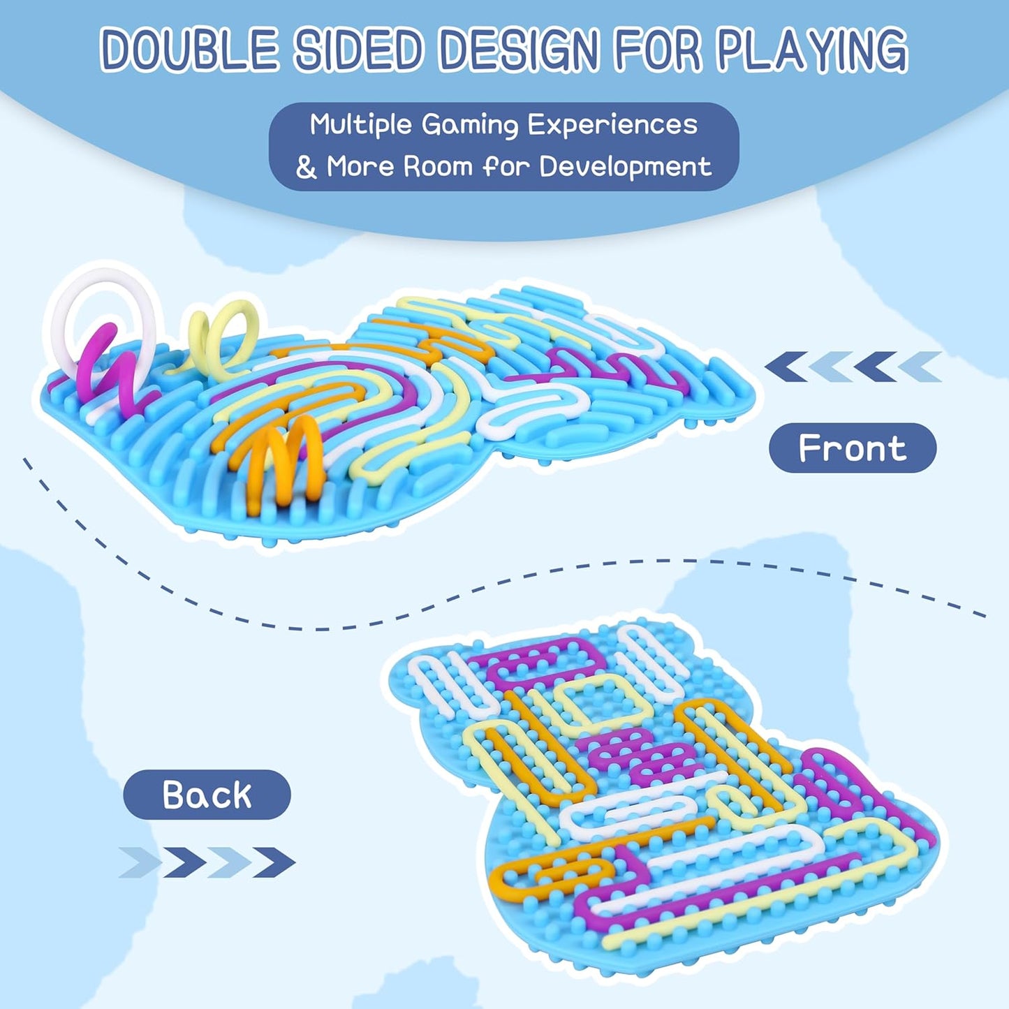Double-sided sensory activity board for kids featuring colourful mazes for interactive play