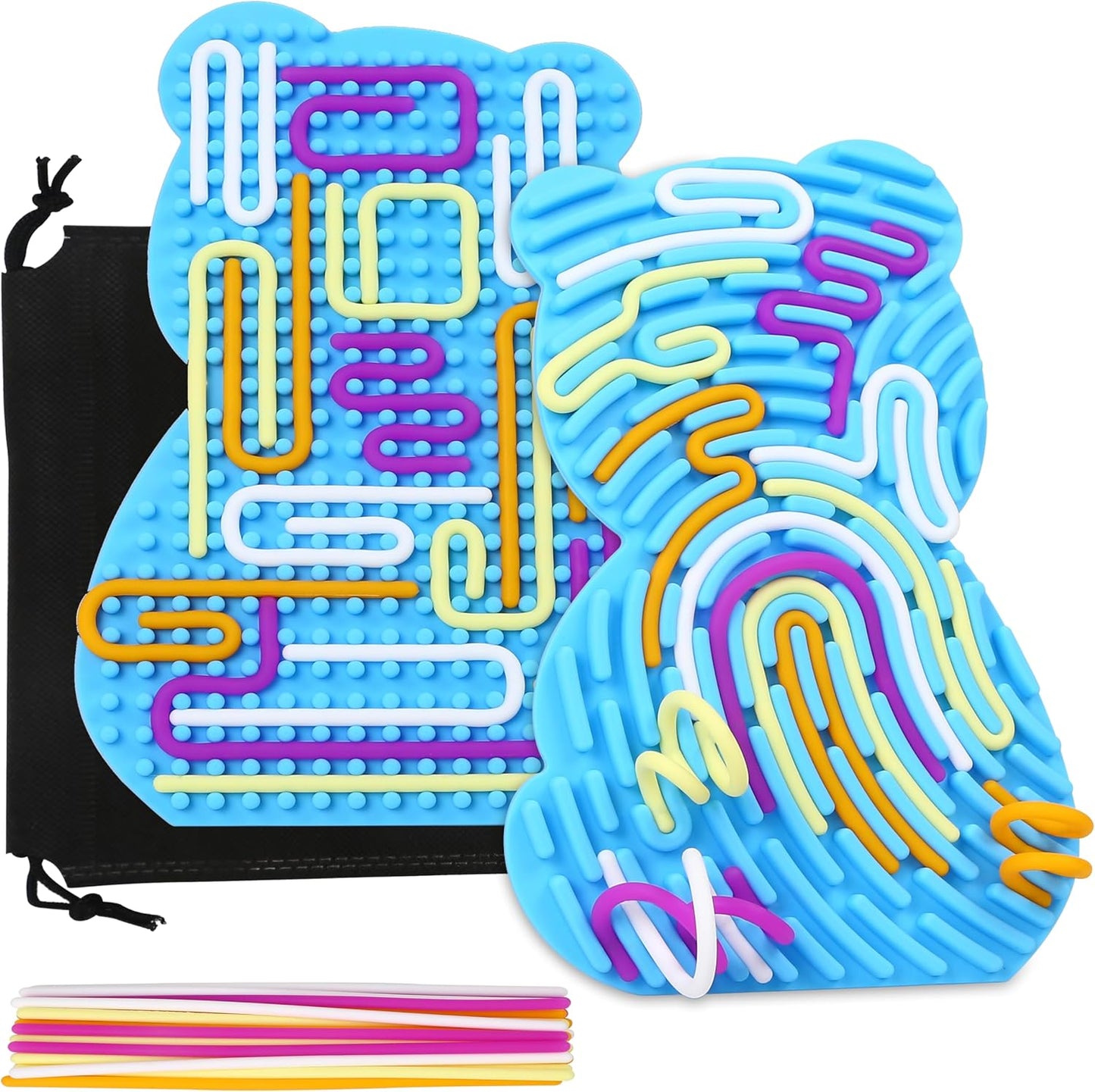 Welmay sensory activity board for kids in bear shape with colourful textured patterns for tactile play