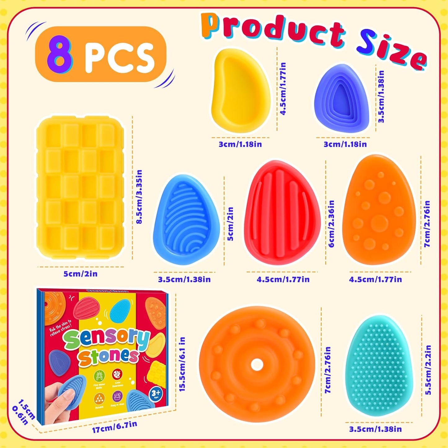 Colourful 8-piece sensory fidget toys set featuring various shapes for tactile stimulation and stress relief