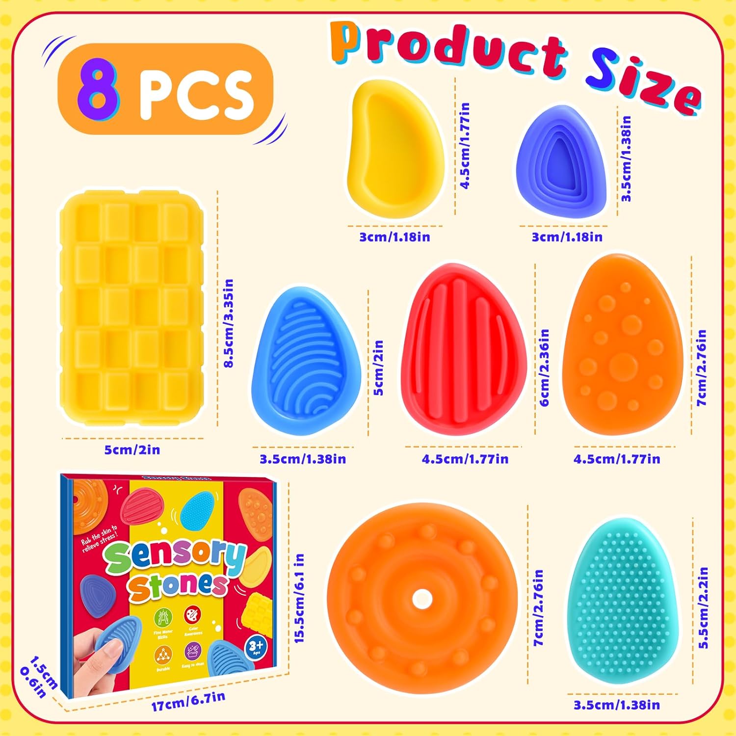 Colourful 8-piece sensory fidget toys set featuring various shapes for tactile stimulation and stress relief