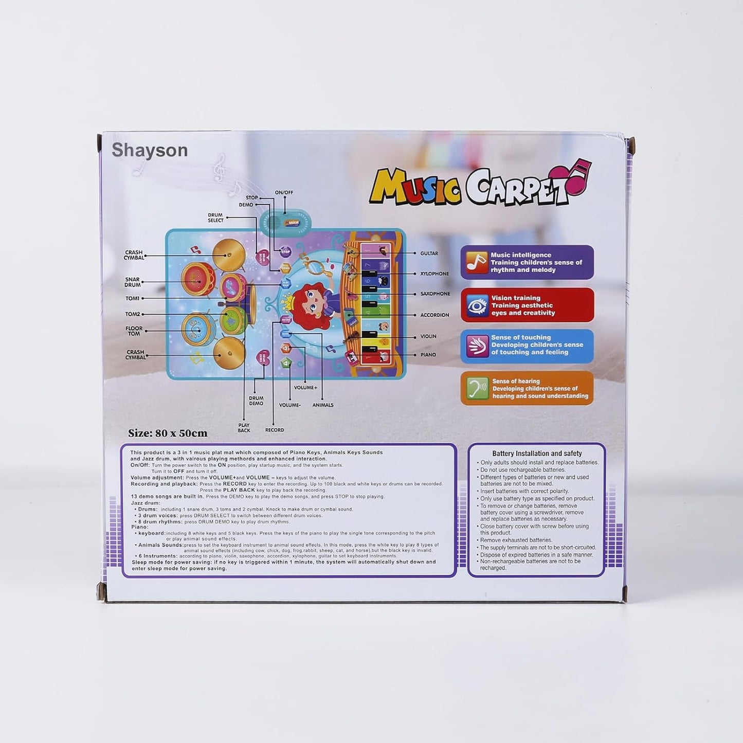 Shayson 3-in-1 piano drum mat for kids designed for fun musical learning and interactive play