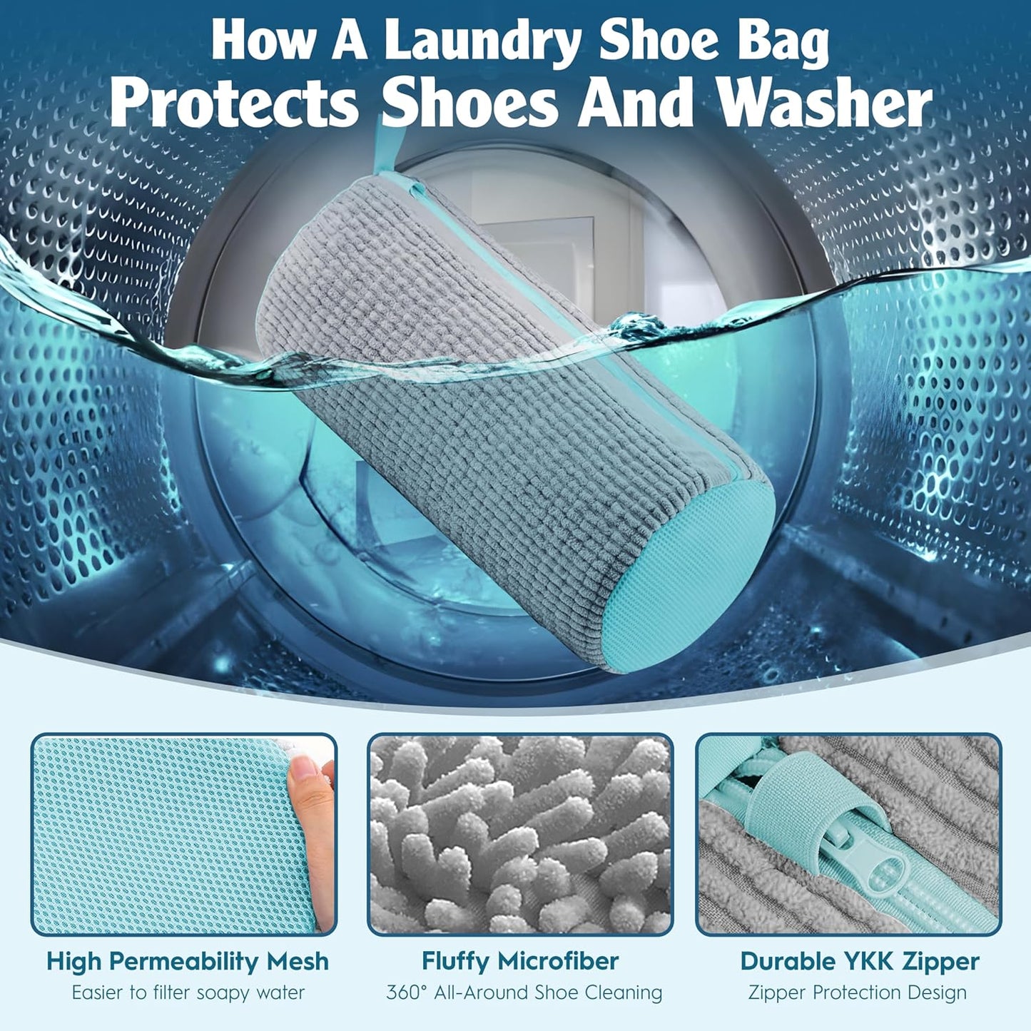 Jeekscss shoe washing machine bag showing high permeability mesh and durable YKK zipper for protecting shoes