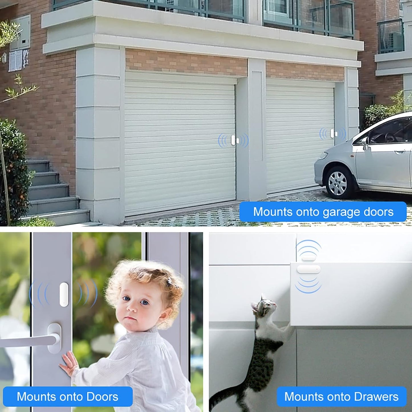 Risoon smart door window sensor for secure home monitoring, mounts onto doors and garage doors