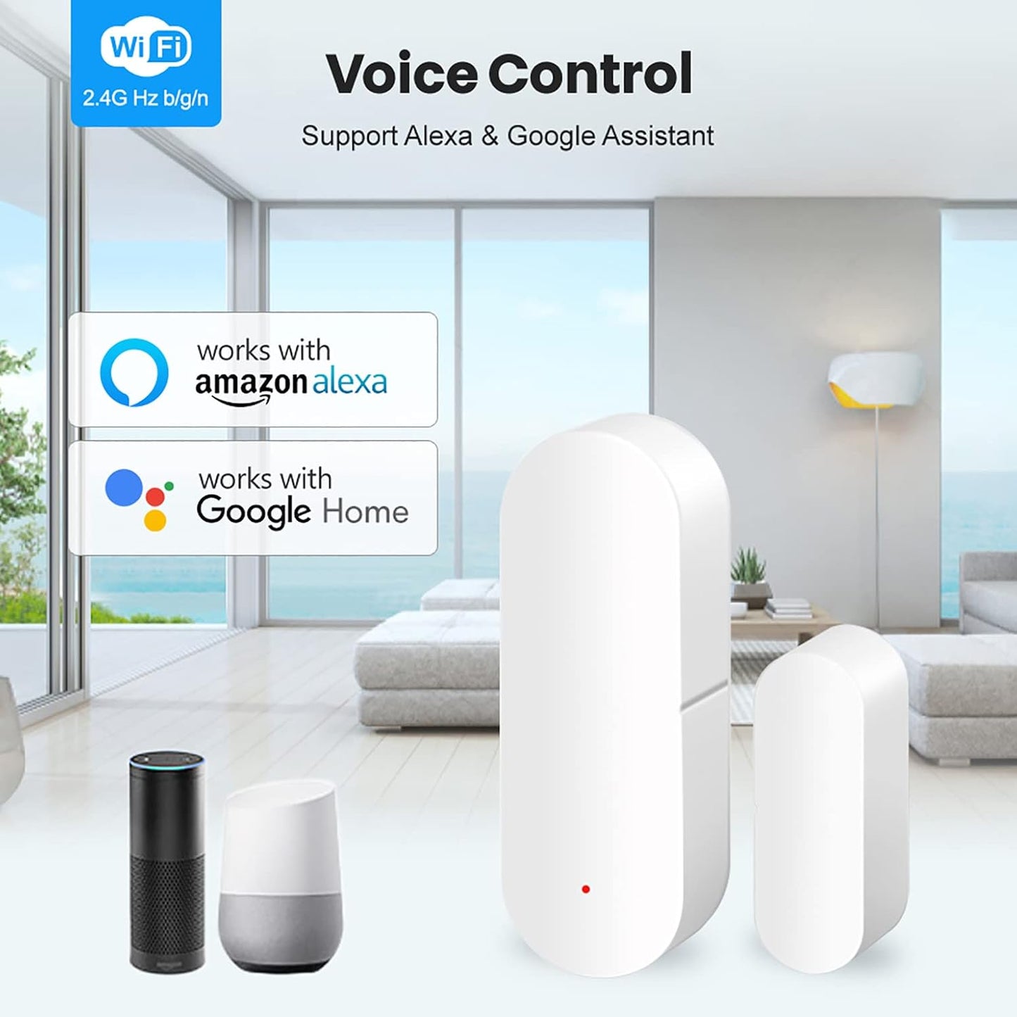 Risoon smart door window sensor for home security with voice control for Alexa and Google Assistant