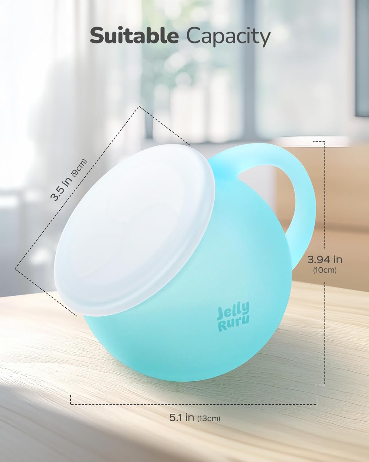 Jelly Ruru spill proof toddler snack cup pink with easy-grip handle and silicone design for mess-free snacking