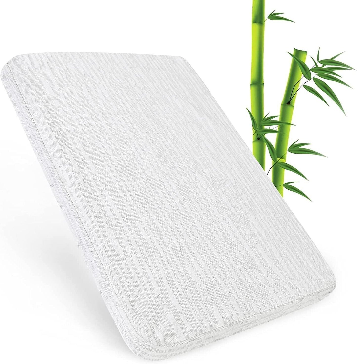 Sprintspirit cot mattress for travel in white with a bamboo design, ideal for infants and toddlers