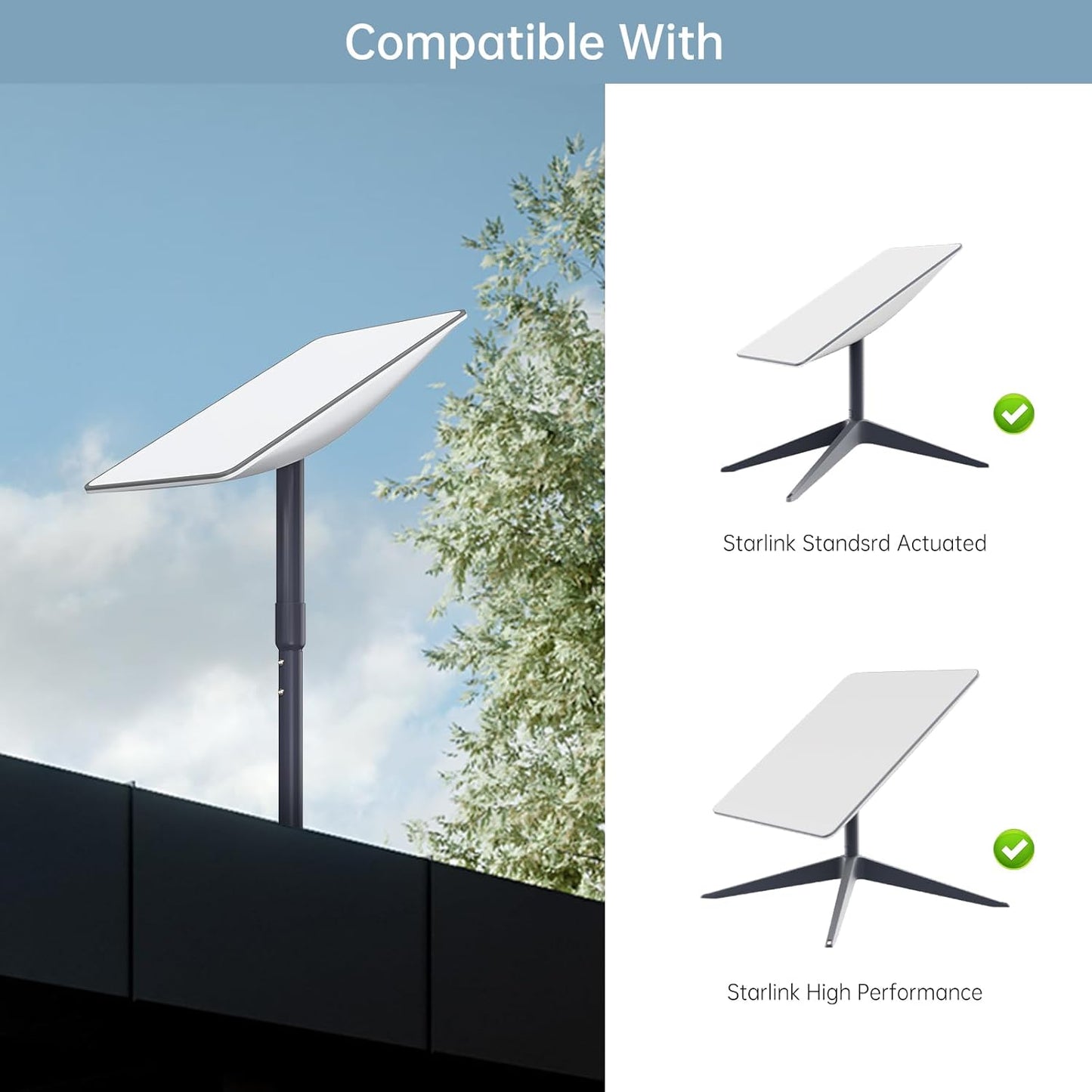 Edup Home Starlink pole mount kit shown mounted on a roof for satellite dish installation