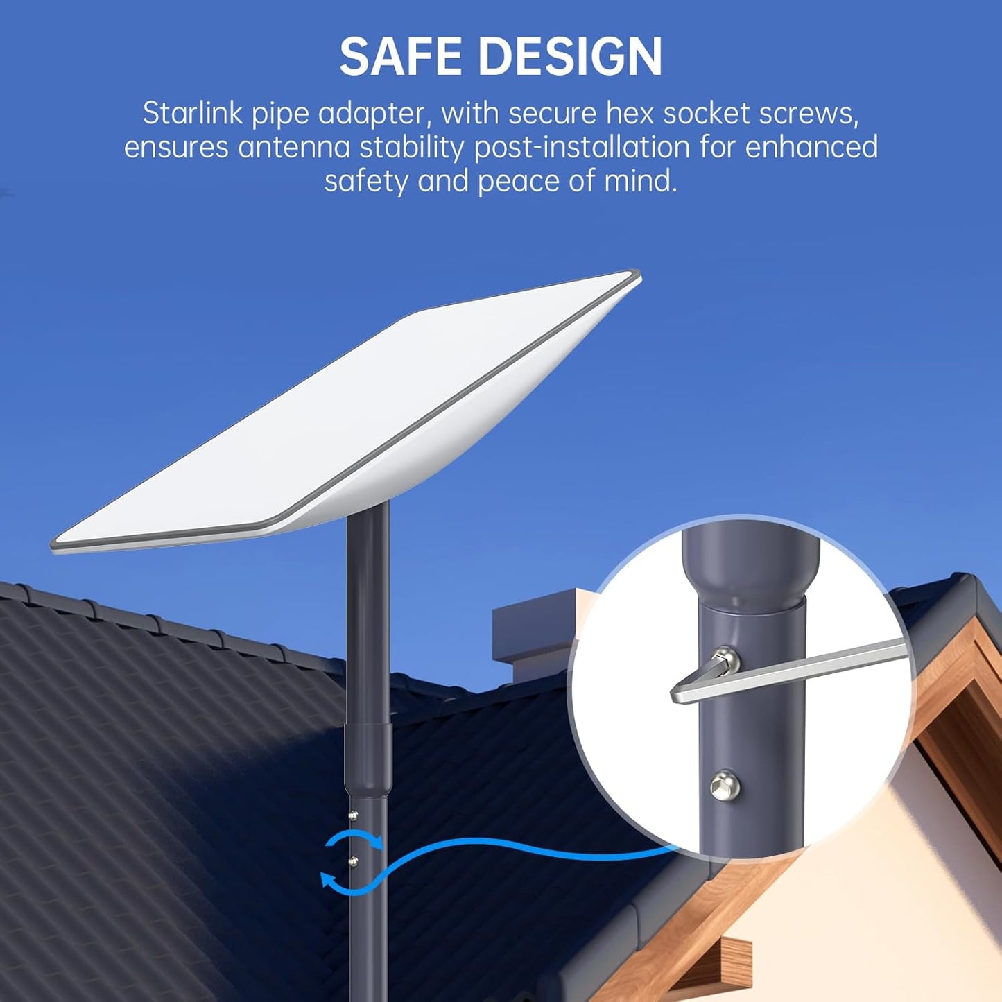 Starlink pole mount kit with secure hex socket screws for enhanced safety and stability