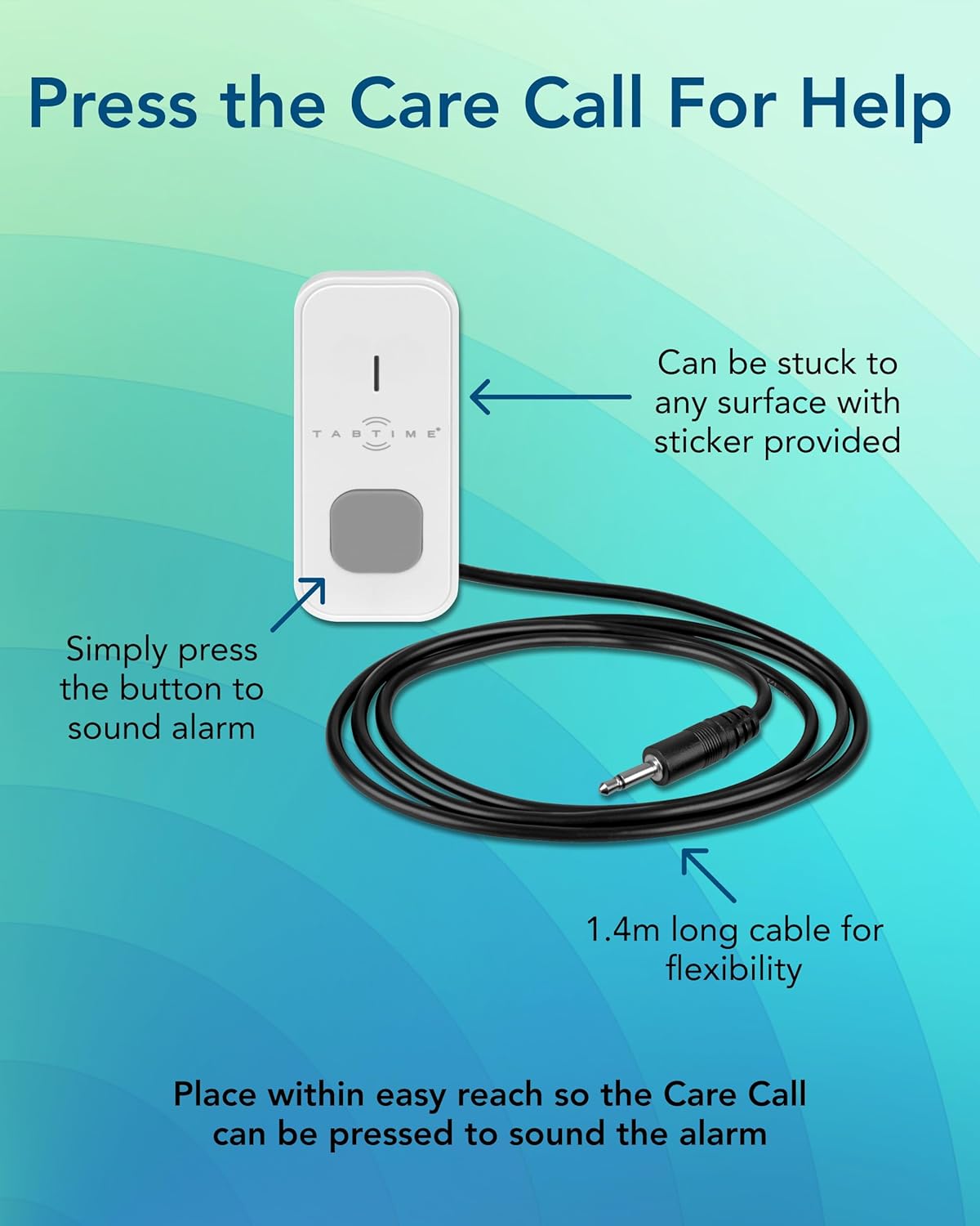 TabTime pressure mat alarm for elderly with a flexible 1.4m cable for easy placement and use
