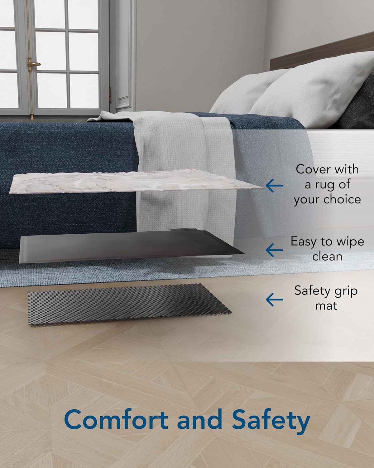 TabTime pressure mat alarm for elderly designed for comfort with a safety grip mat and easy to clean surface