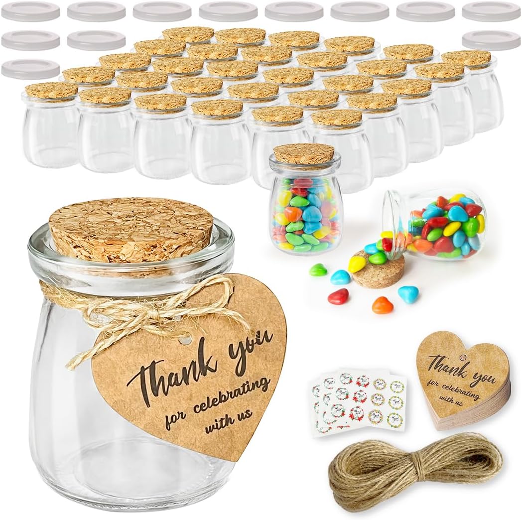 AIXIANG Clear Glass Jars with Cork Lids and Thank You Tags for Party Favors and Celebrations