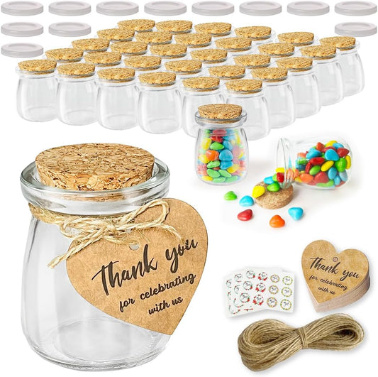 AIXIANG Clear Glass Jars with Cork Lids and Thank You Tags for Party Favors and Celebrations