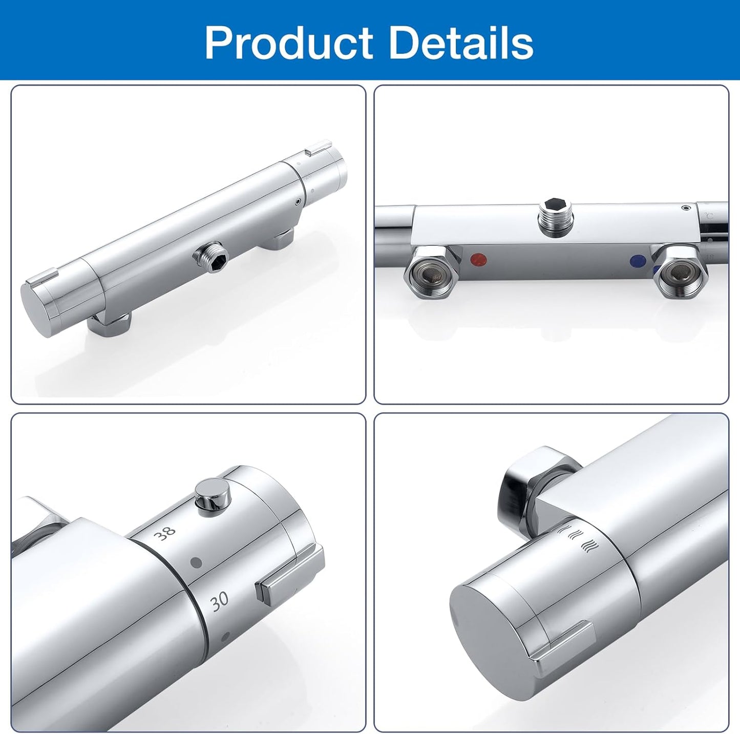 Rainysprit thermostatic shower mixer valve with sleek chrome finish and easy temperature controls