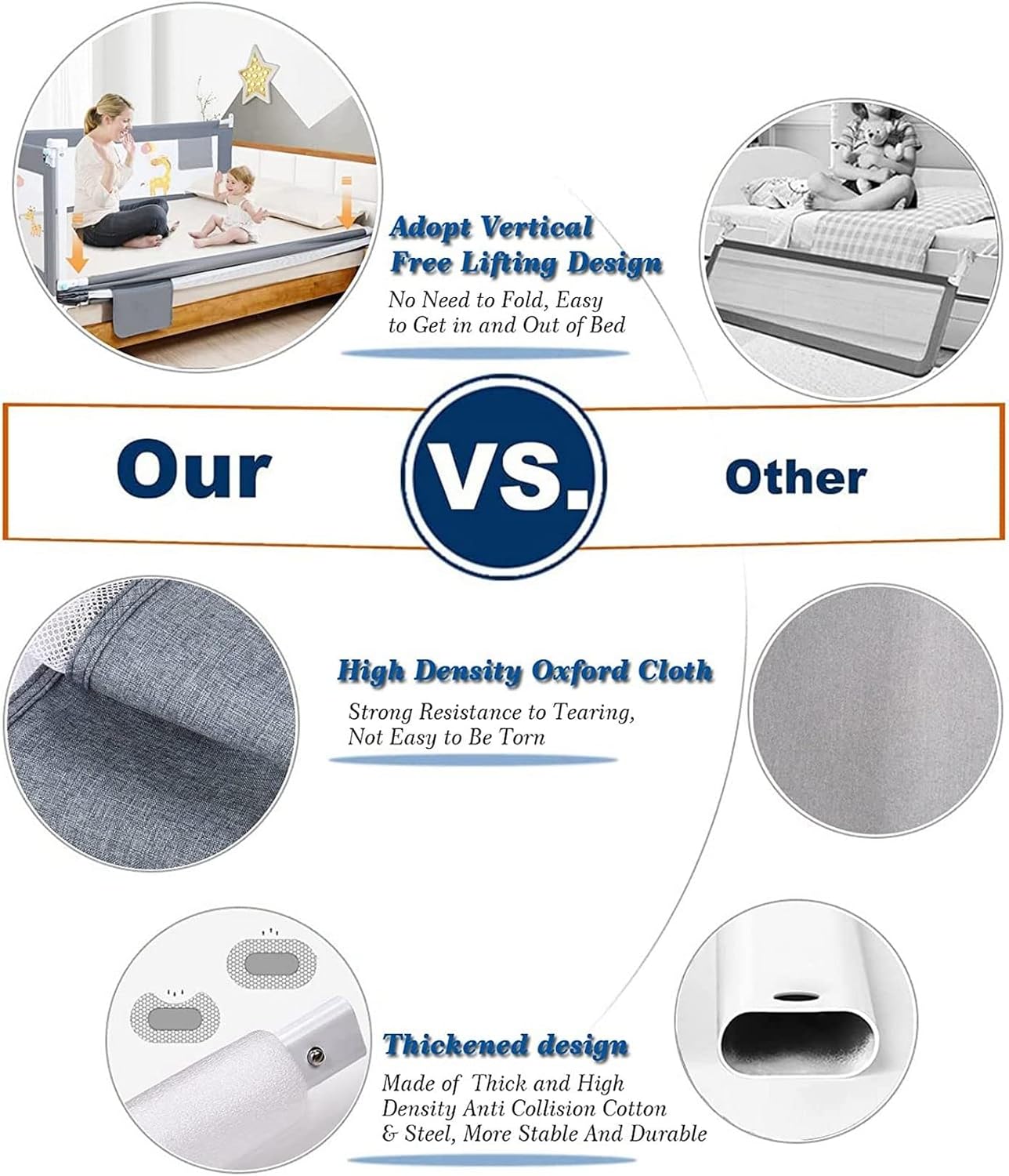 YIFOV toddler bed guard for single bed with vertical lifting design and durable Oxford cloth
