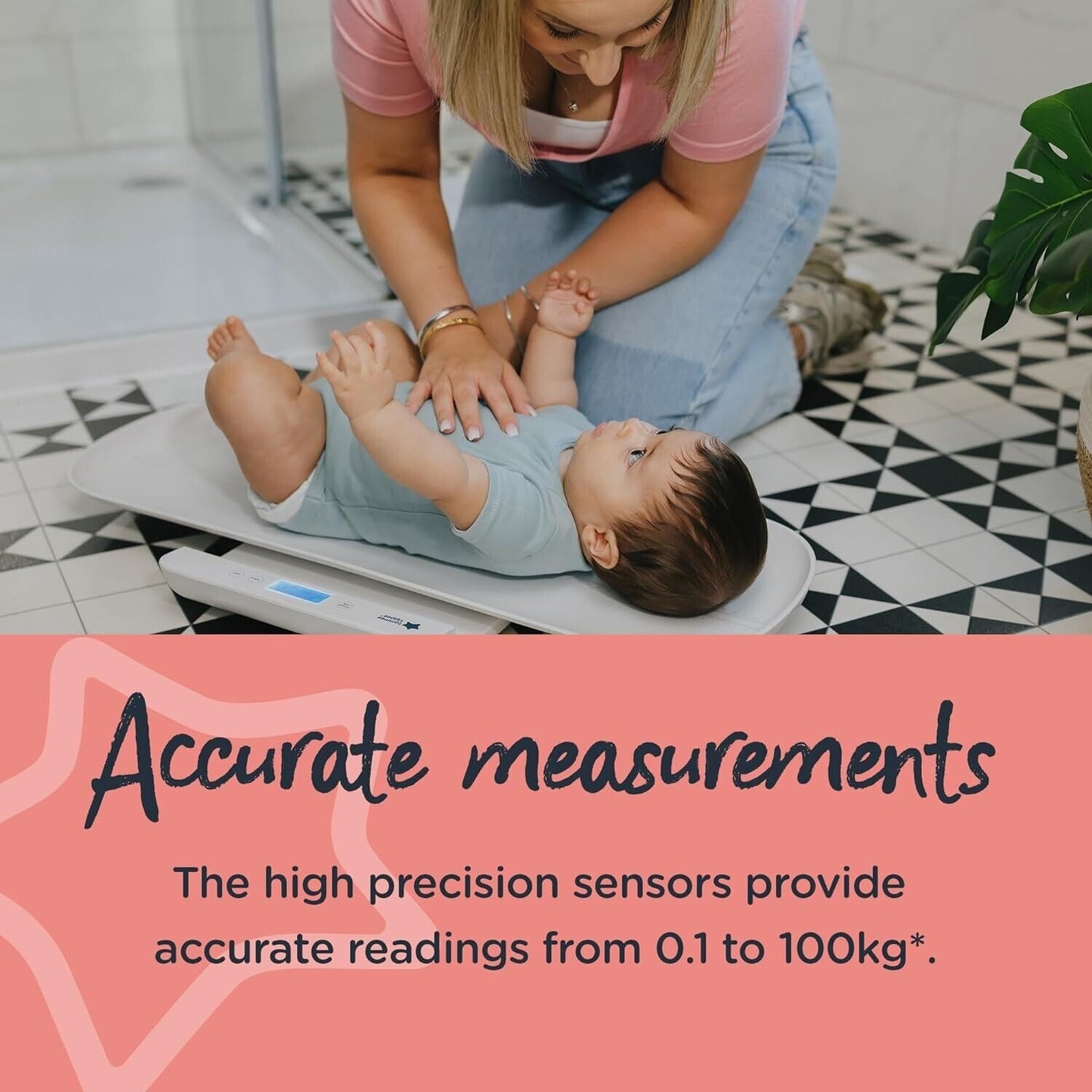 Tommee Tippee digital baby scales with high precision sensors for accurate weight readings from 0.1 to 100kg