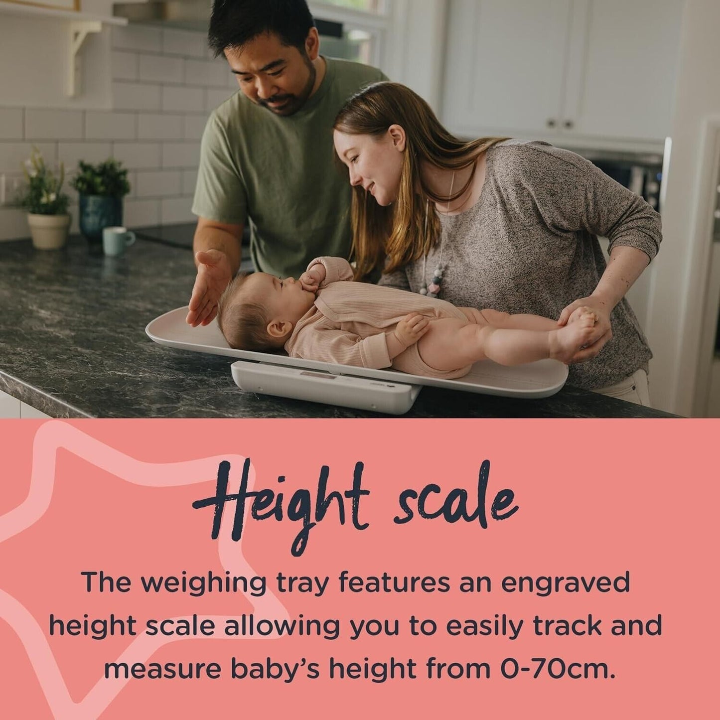 Tommee Tippee digital baby scales with engraved height scale for measuring baby's weight and height easily
