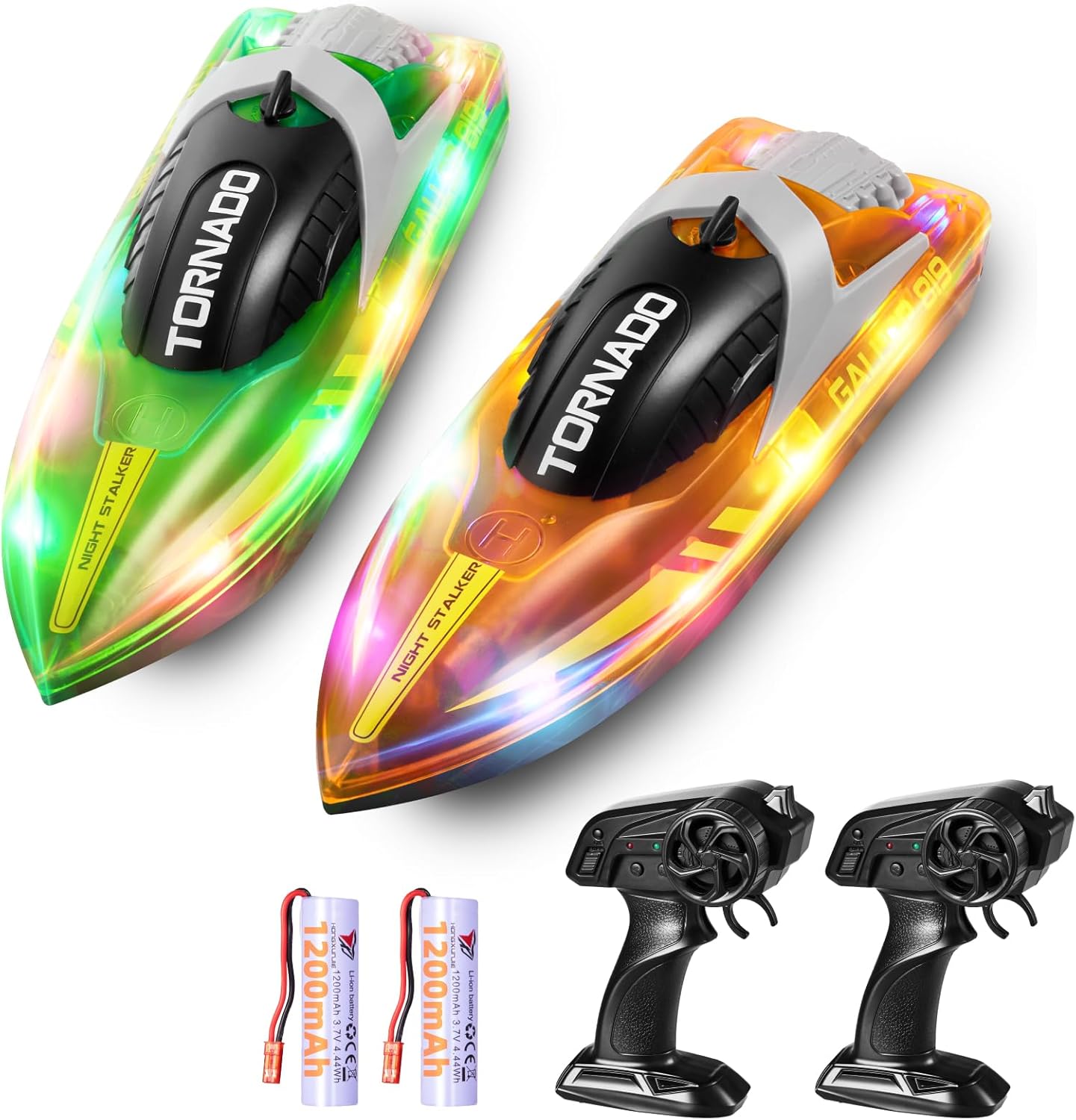 Gleamkid RC boat for kids in vibrant colours with two remote controls and rechargeable batteries