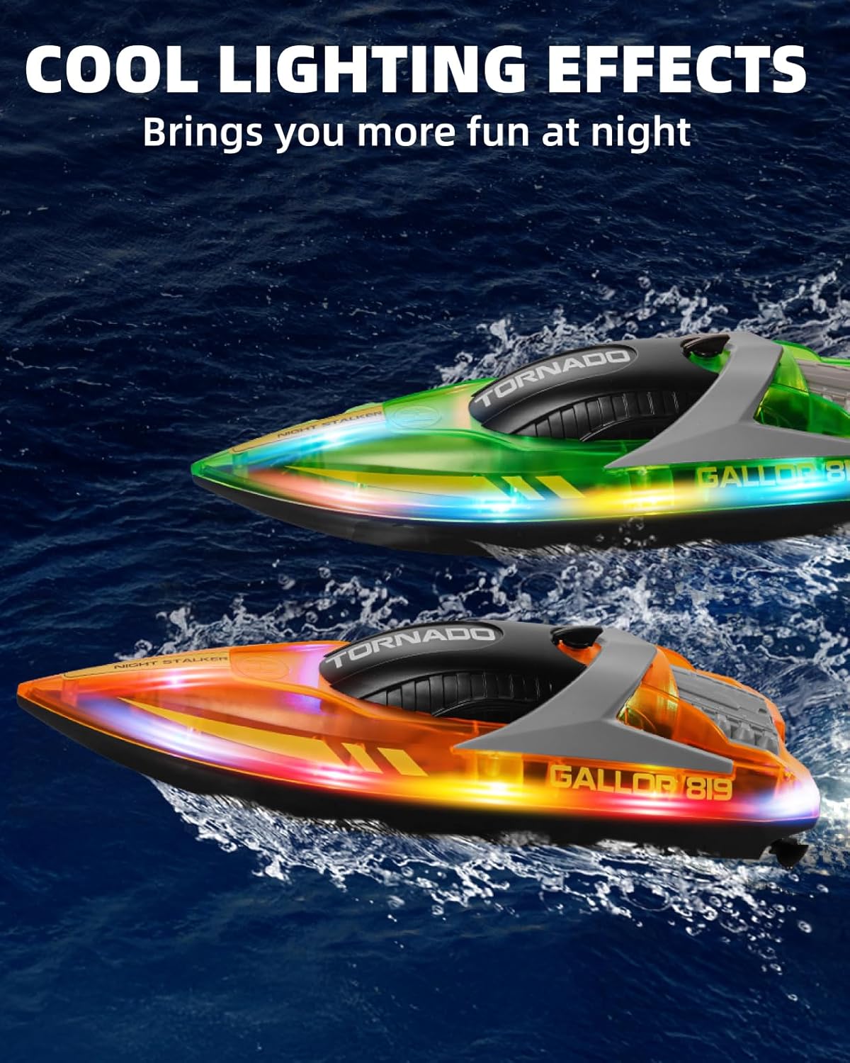 Gleamkid RC boat for kids with cool lighting effects for fun on water at night