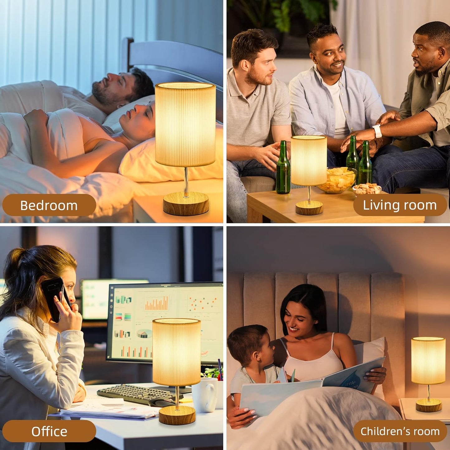 Aomeya touch control table lamp set for versatile use in bedroom, living room, office, and children's room