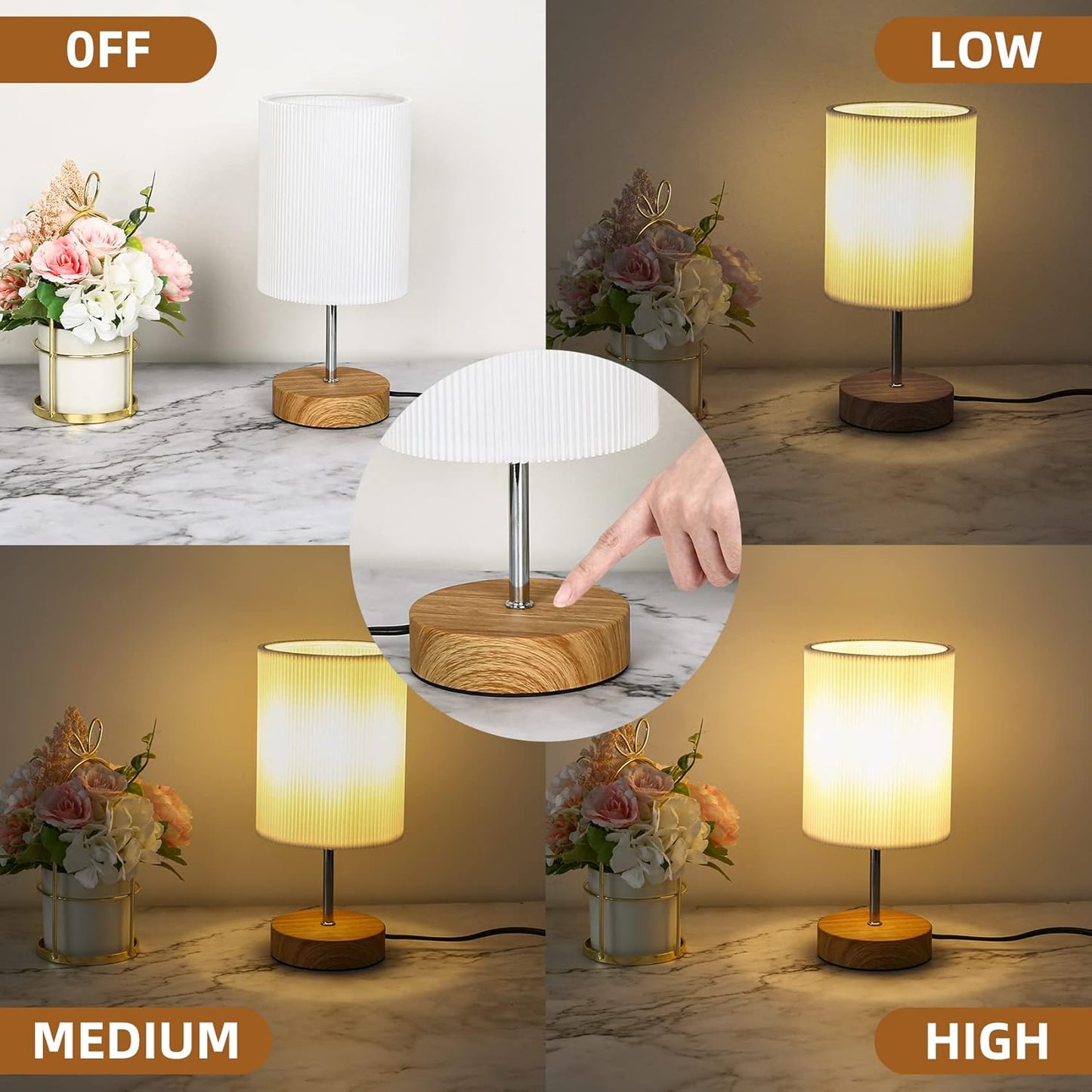 Aomeya touch control table lamp set with adjustable brightness levels and modern design for home decor