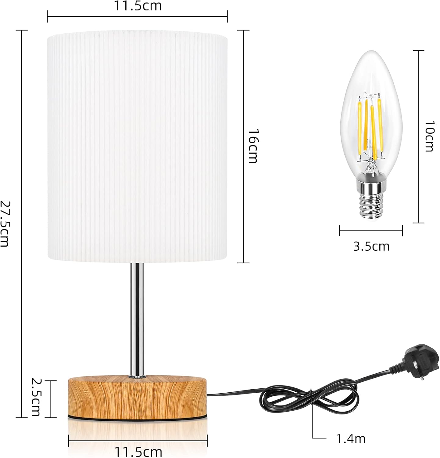 Aomeya touch control table lamp set with a ribbed fabric shade and wooden base for stylish lighting
