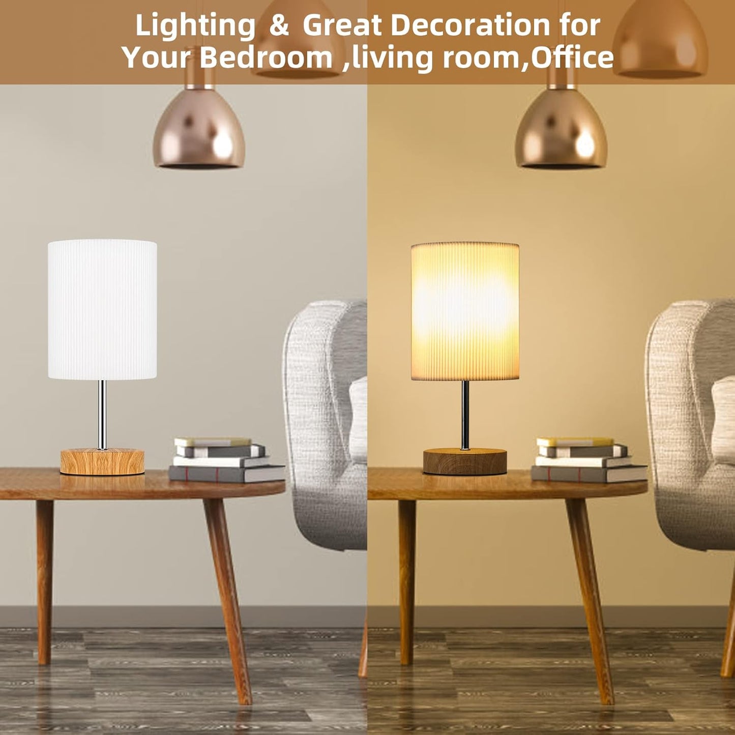 Aomeya touch control table lamp set featuring stylish designs for bedroom and office lighting
