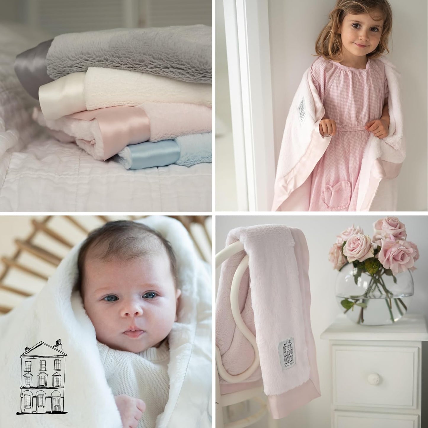 Soft pink baby chenille blanket wrapped around a baby for warmth and comfort