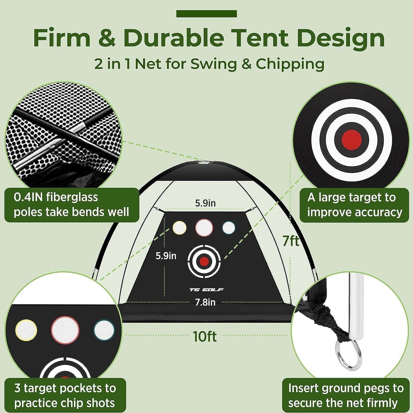 TS Golf Practice Net for Garden with large target, firm design, and three pockets for chip shots